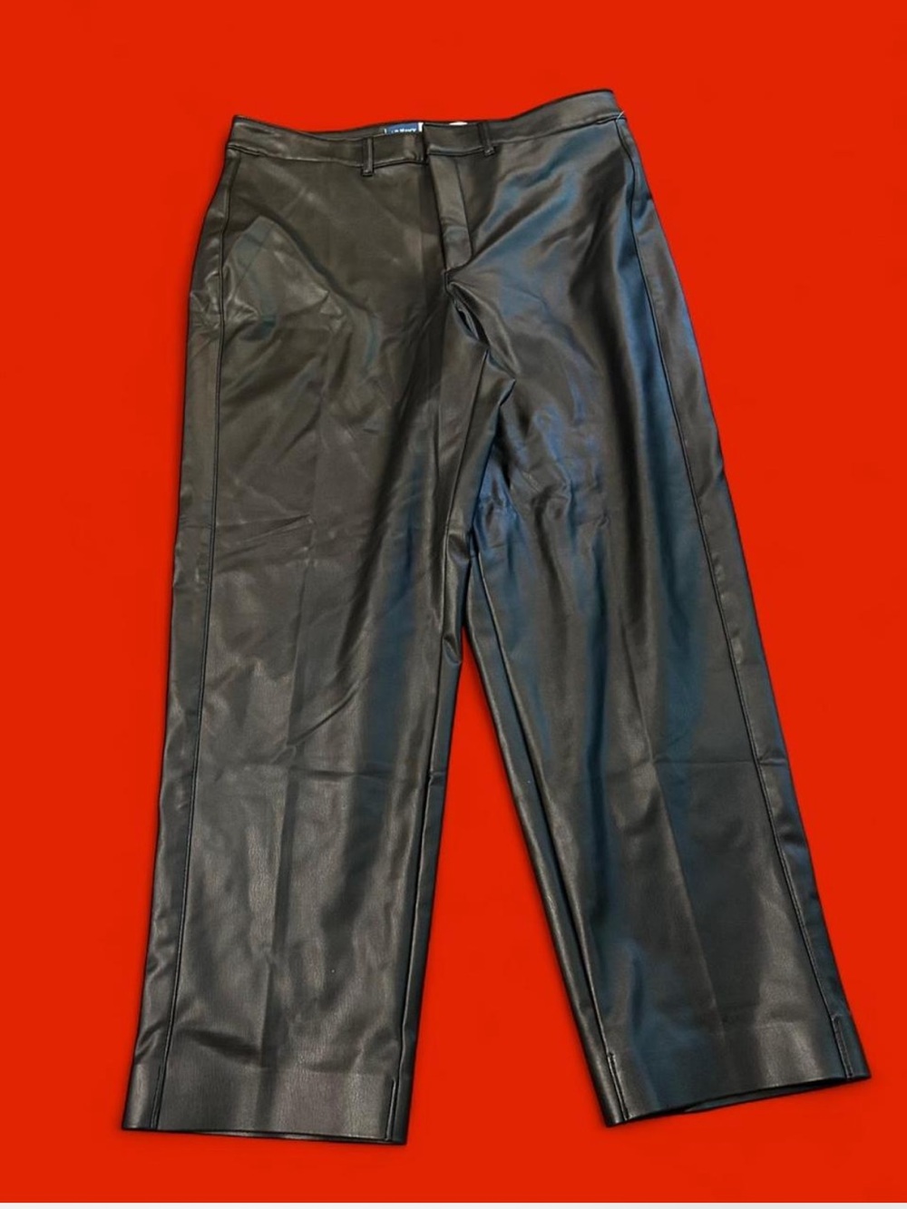 Black Faux Leather Straight-Leg Pants